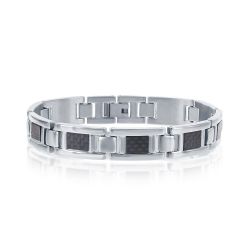 🔥 Men’s Biker Bracelet – Stainless Steel & Carbon Fiber – 8.5