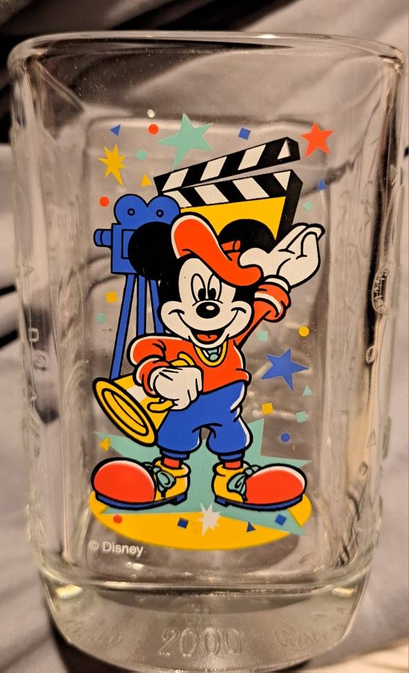 McDonalds Mickey Mouse Disney Studios Square Drinking Glass 2000 Epcot Center
