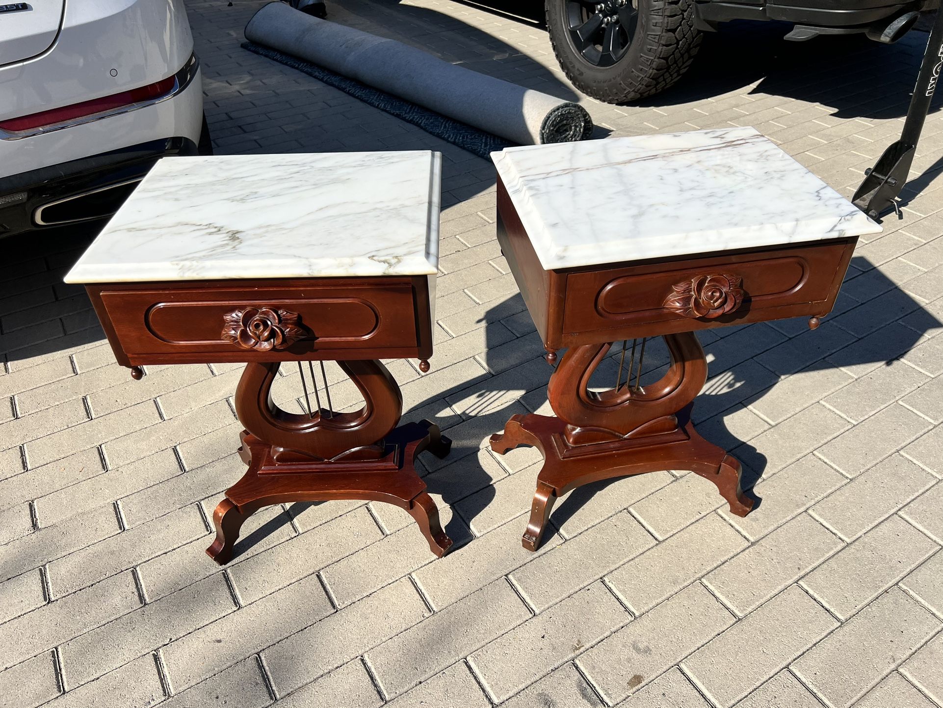 Vintage Harp Marble End Tables