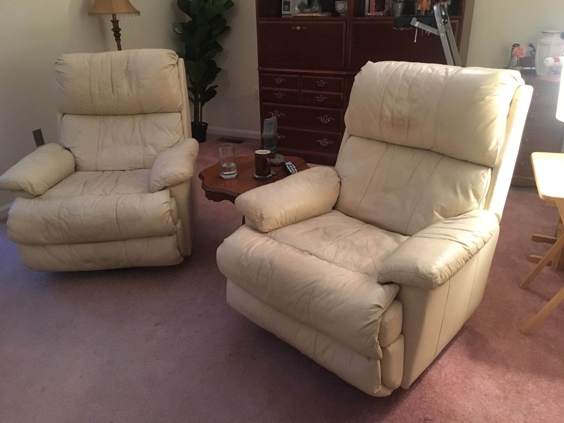 Pair Leather swivel recliners