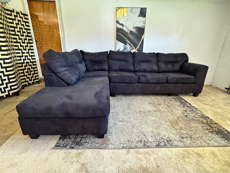 Black Suede 4-Seater Sectional Sofa