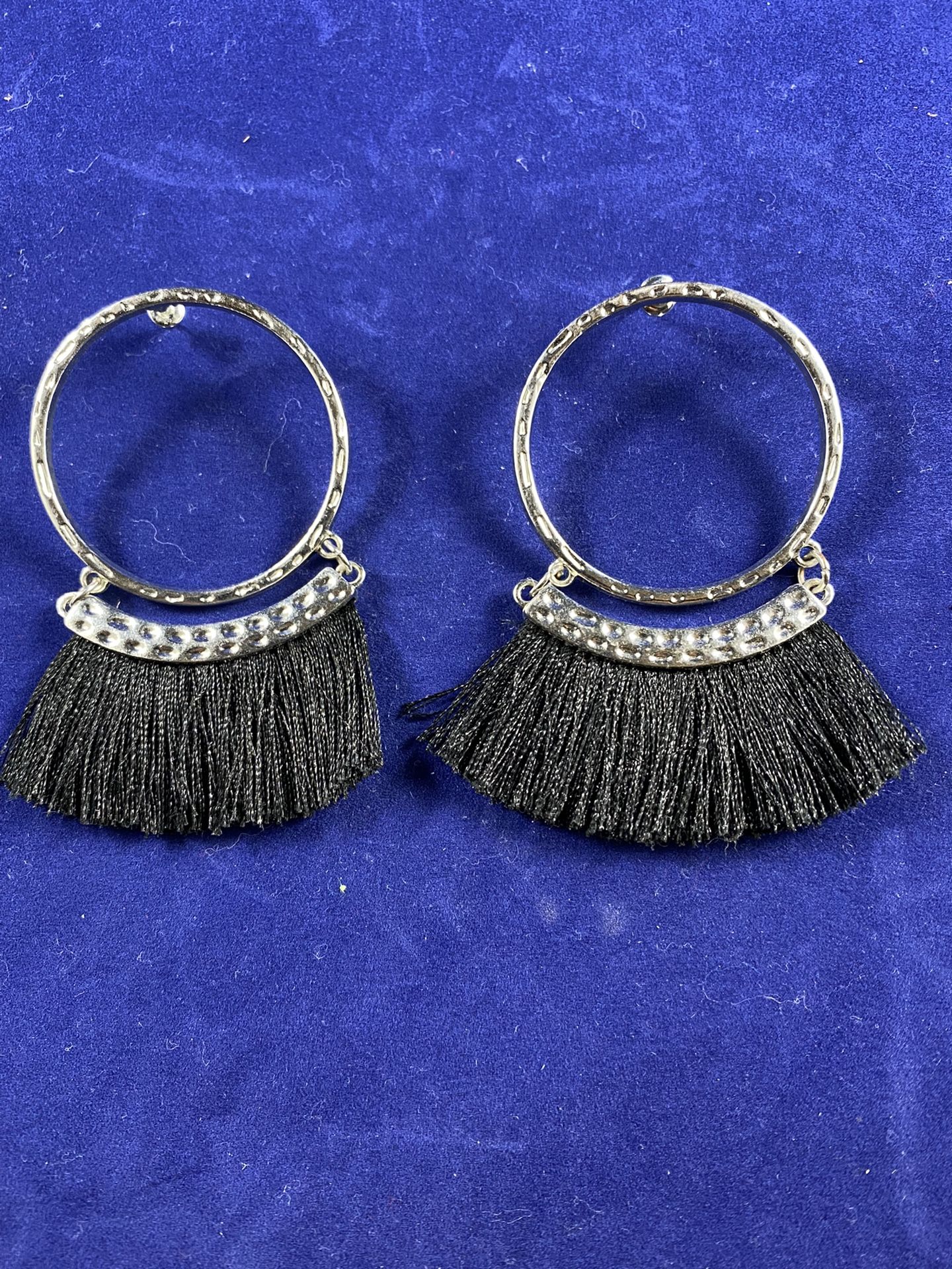 Black and Silver Fringe Earrings