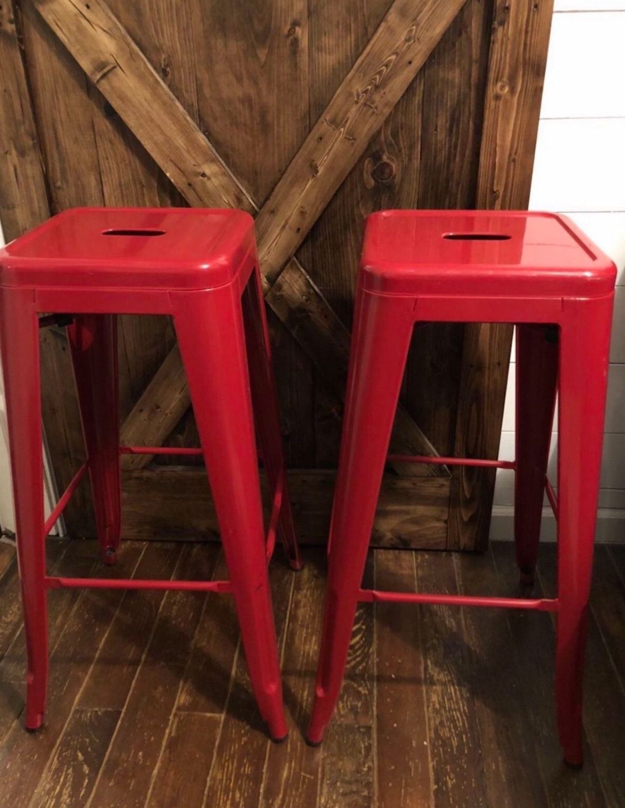 Red Metal Bar Stools - Set of 2 - 30” Tall