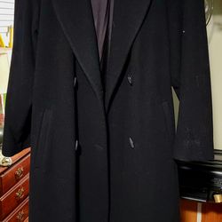 Evan Picone  long, black, double-breasted coat .