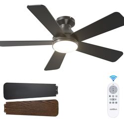 addlon Ceiling Fans with Lights, 42 Inch Low Profile Ceiling Fan with Light and Remote Control, Flush Mount, Reversible, 3CCT, Dimmable, Quiet, Black 