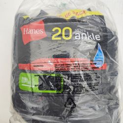 ​NEW Hanes Mens Lightweight Ankle Socks 20-Pair Pack Black (Size 6-12)