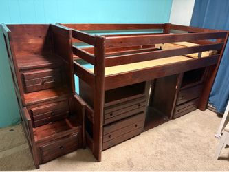 Twin semi loft bed with storage and stairs