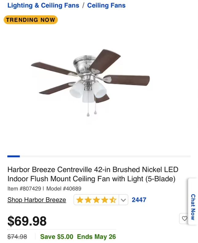 Harbor Breeze Centreville 42-in Brushed Nickel LED Indoor Flush Mount Ceiling Fan with Light (5-Blade)