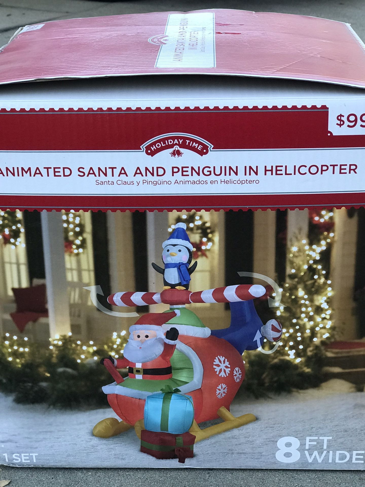 Animated Santa And Penguin In Helicopter