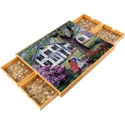 Wooden Jigsaw Puzzle Board with 4 Removable Sliding Storage Drawers