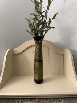 Tall Metal Vase With Faux Olive Branch Decor 🌱