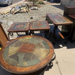 Beautiful 4 piece Wood, Metal, And Stone Living Room Set