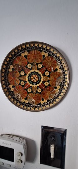 Vintage Brass Wass Mount Decorated Plate