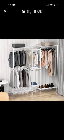 Heavy Duty Carbon Steel Garment Rack, 66 Inch Expandable, with Shelves, for Hanging Clothes, Load 1000lbs, White  a46-cr-001-wh S3-1