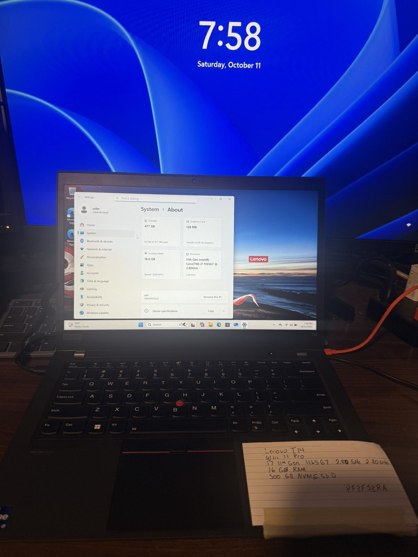 Lenovo T14 i7 Windows 11 Pro