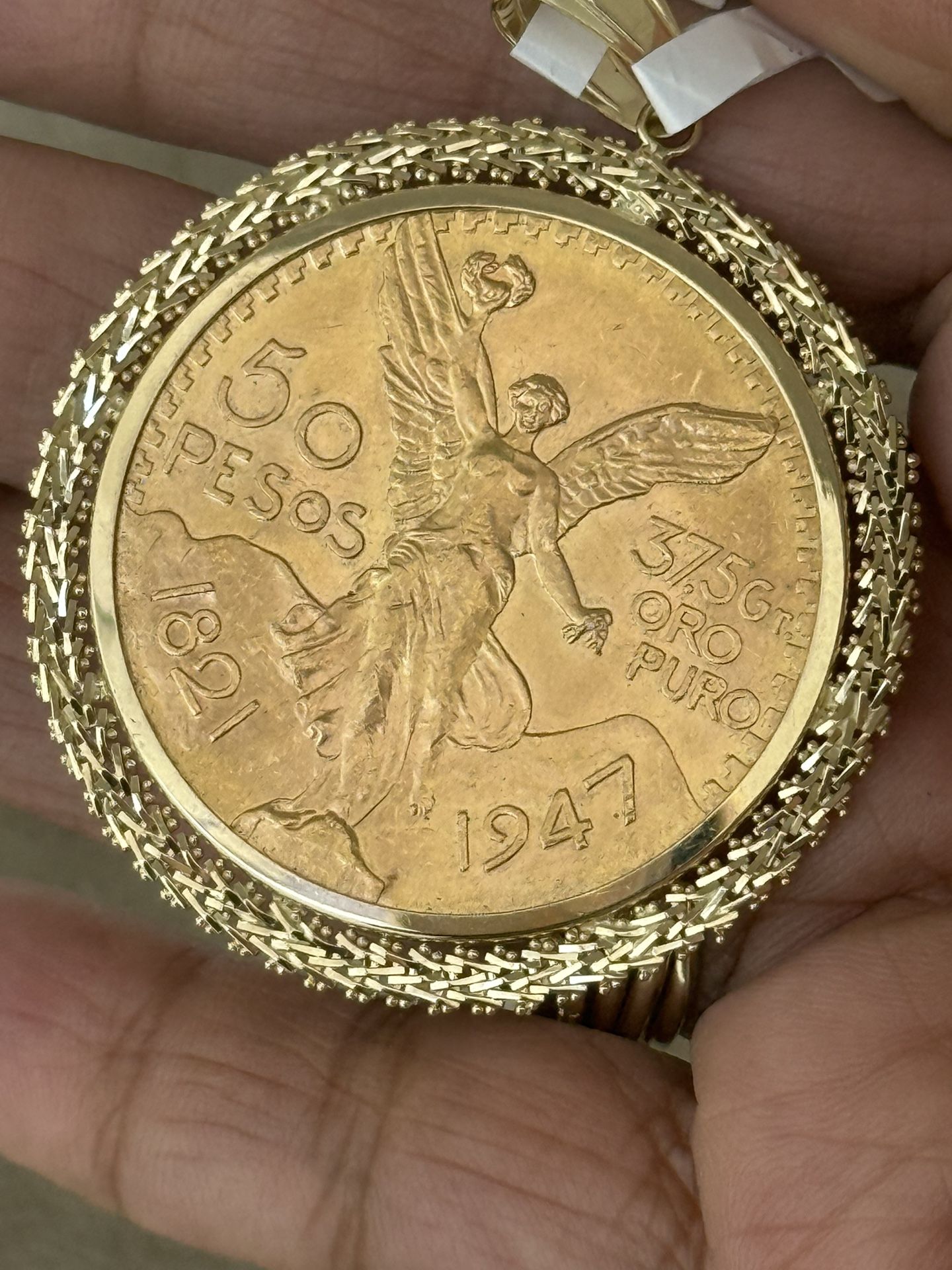 22KT Gold Coin 50 Pesos With 14KT Gold Bezel