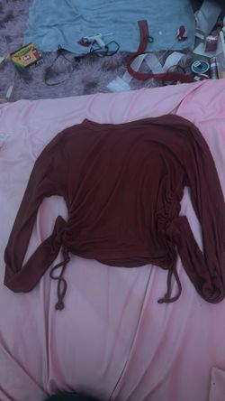 Brown Ribbed Ruched Crop Top Size Medium