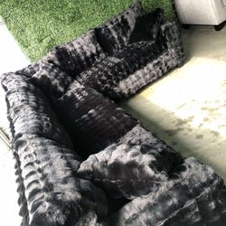 Brand New Waffle Black Sectional Sofa/ Couch (We Deliver) 