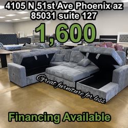 Sectional Grey With Storage And USB Brand New