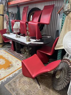 Mid Century Modern Rougier Dining Room Table  Italian Chairs 