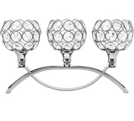 3-Arm Arched Crystal Candelabra, Sliver Candle Holder Table Centerpiece for Wedding, Home Decor, Dining, Party, Thanksgiving & Christmas Decoration (1