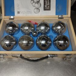 VTG Essential Gear Chrome Metal Bocce Ball Set w/ Wooden Case Complete