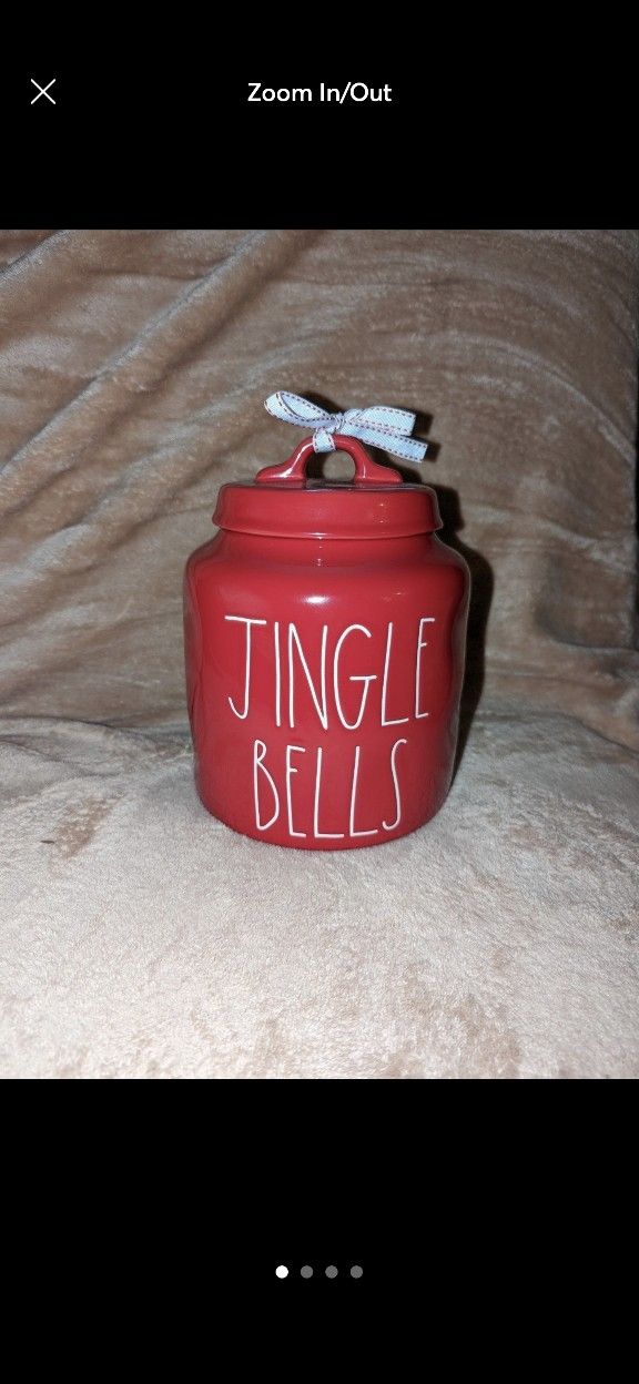 Rae Dunn Red Christmas JINGLE Bells Cookie Jar
