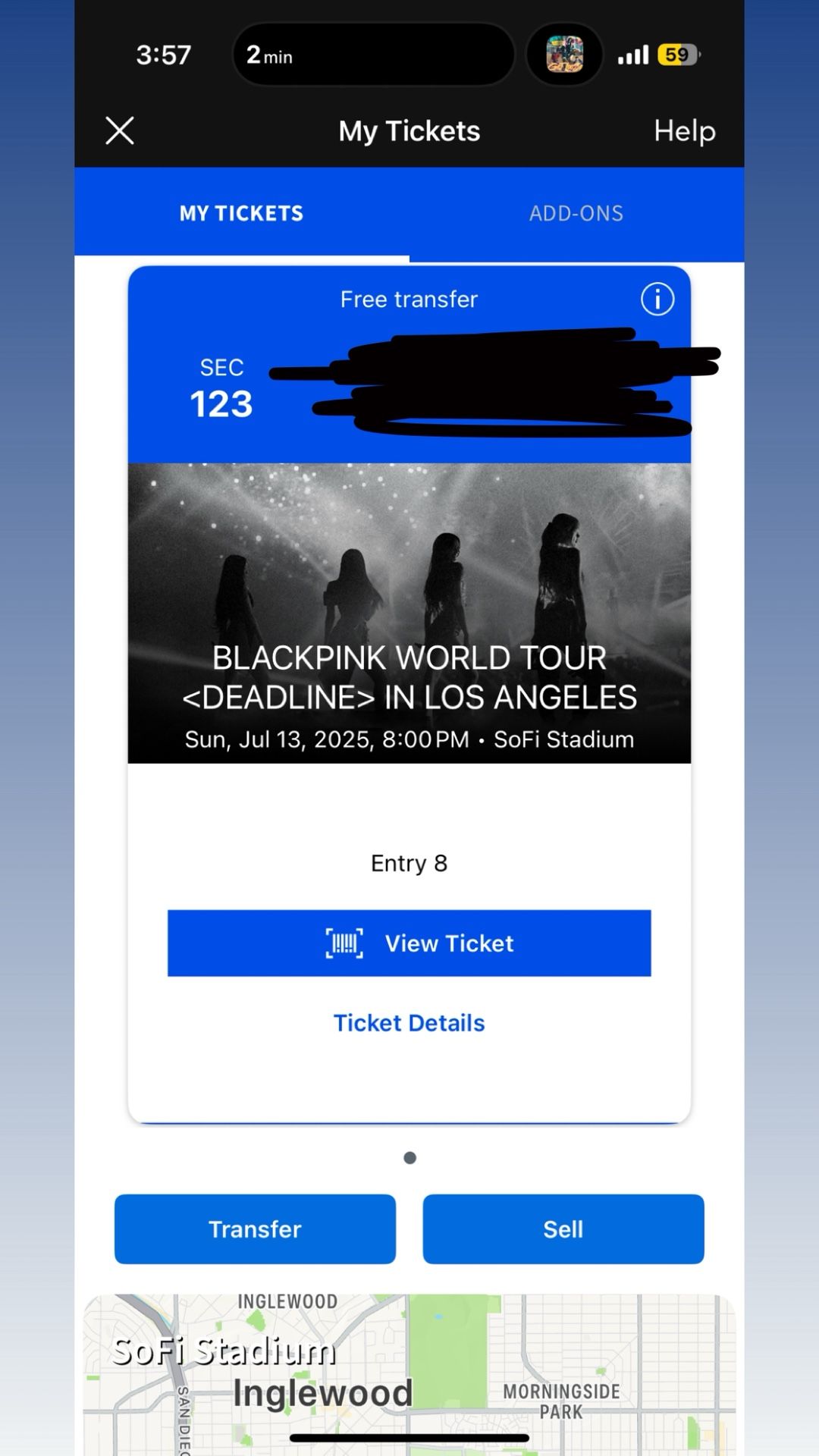 BLACK PINK CONCERT TICKET (7/13) SOFI STADIUM