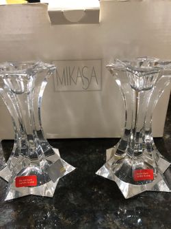2 crystal candle holder mikasa 4.5 inch tall