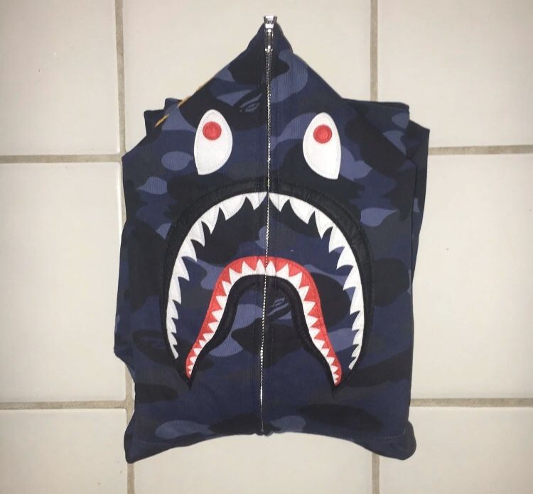 BAPE Blue Camo Shark Hoodie Size L