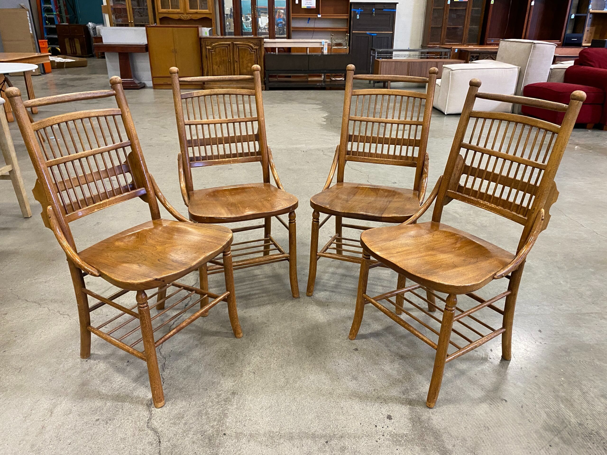 Wooden Spindle Back Chairs with Magazine Rack (Set of 4)