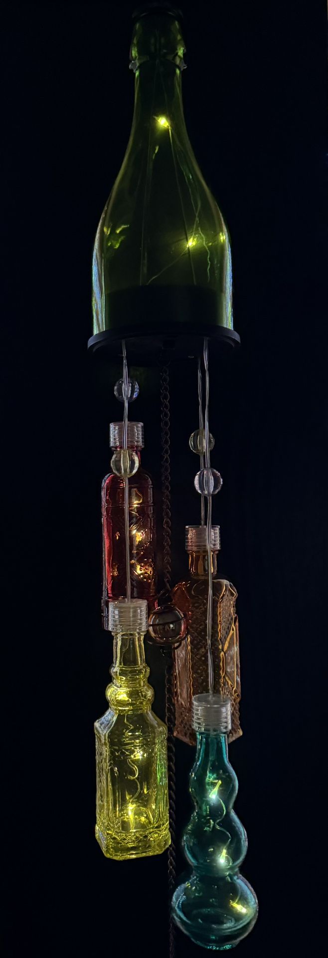 Solar Multi Color Glass Bottle Wind Chime