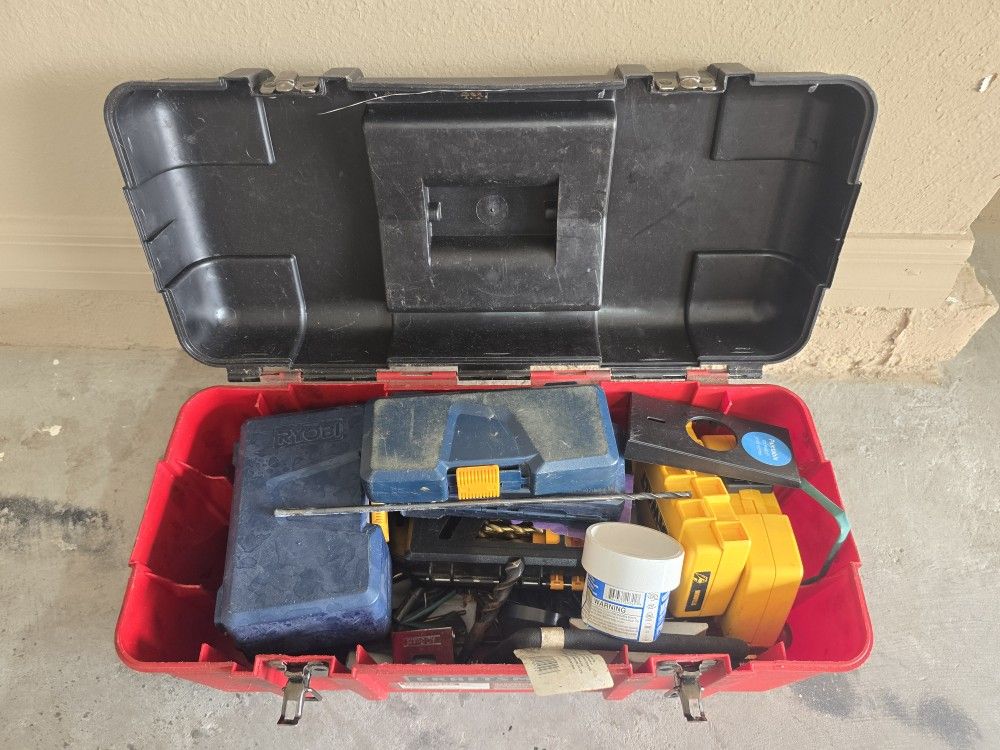 Asorted Drill Bits With Tool Box
