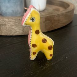 Charming vintage yellow and pink ceramic giraffe figurine