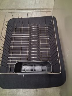 Metal dish rack with material mat like new pickup 3-8:30 pm rainbow/charleston cash only moving sale