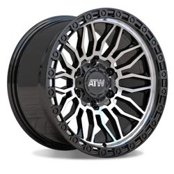 ATW NILE 18X9 6X135/139.7 ET-12 CB106.1 MACHINED FACE / GLOSS BLACK / BLACK LIP
