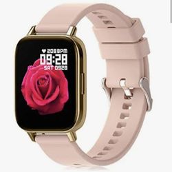 Pink & Rose Gold Touch Screen Waterproof Smart Watch With Bluetooth Call, Text, And Fitness Tracker