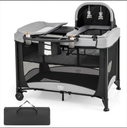 5 In 1 Portable Baby Playard W/ Changing Table & Storage Basket BC10227US-DK