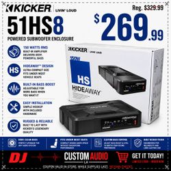 Kicker HS8 Compact Powered Subwoofer Bass Knob Included 8" Bass System 51HS8 🚨 Payment Options Available 🚨 No Credit Needed 🚨