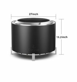 R4) 27 Inch Stainless Steel Smokeless Fire Pit with Waterproof Cover Black Outdoor Smokeless Firepit with Fire Poker, Wood Burning Fire Pits for Bonfi