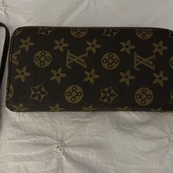 Brown Canvas Double Zipper Wallet With Strap 