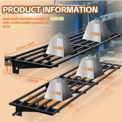 🥨WAREYEASY Garage Wall Shelving with Hooks,2-Pack 1.64 x 6ft Garage Storage Rack,Loads 1050 lbs 20-inch-by-72-inch Heavy Duty Metal Wall Shelf