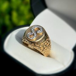 Jewelry 14k solid yellow nugget gold ring S diamonds 0.15CTW size 8