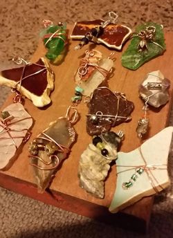 Natural Stone And Seaglass Pendants