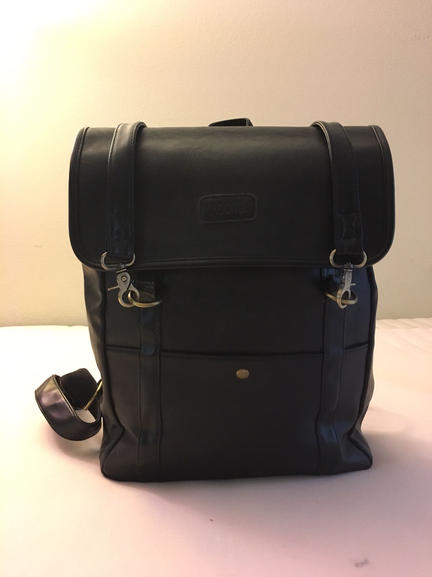 Black Faux Leather Backpack