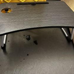 Gray Foldable Lap Desk W Cup Holder And Table Slot