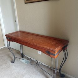 Vintage Brown Wood and Iron Long Console Table