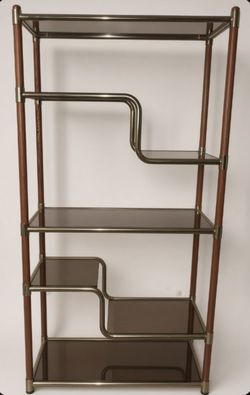 Mid-Century Smoked Glass and Brass Étagère Shelf