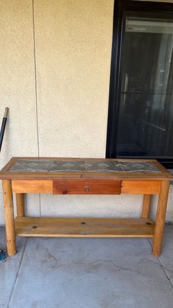 Wood Console Table with Tile Top and Drawer
