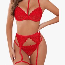 Lilosy Sexy Floral Lace Choker Underwire Garter Belt Lingerie Set for Women  Sheer Bra and Panty Set 3 Pieces for Sale in Whittier, CA - OfferUp